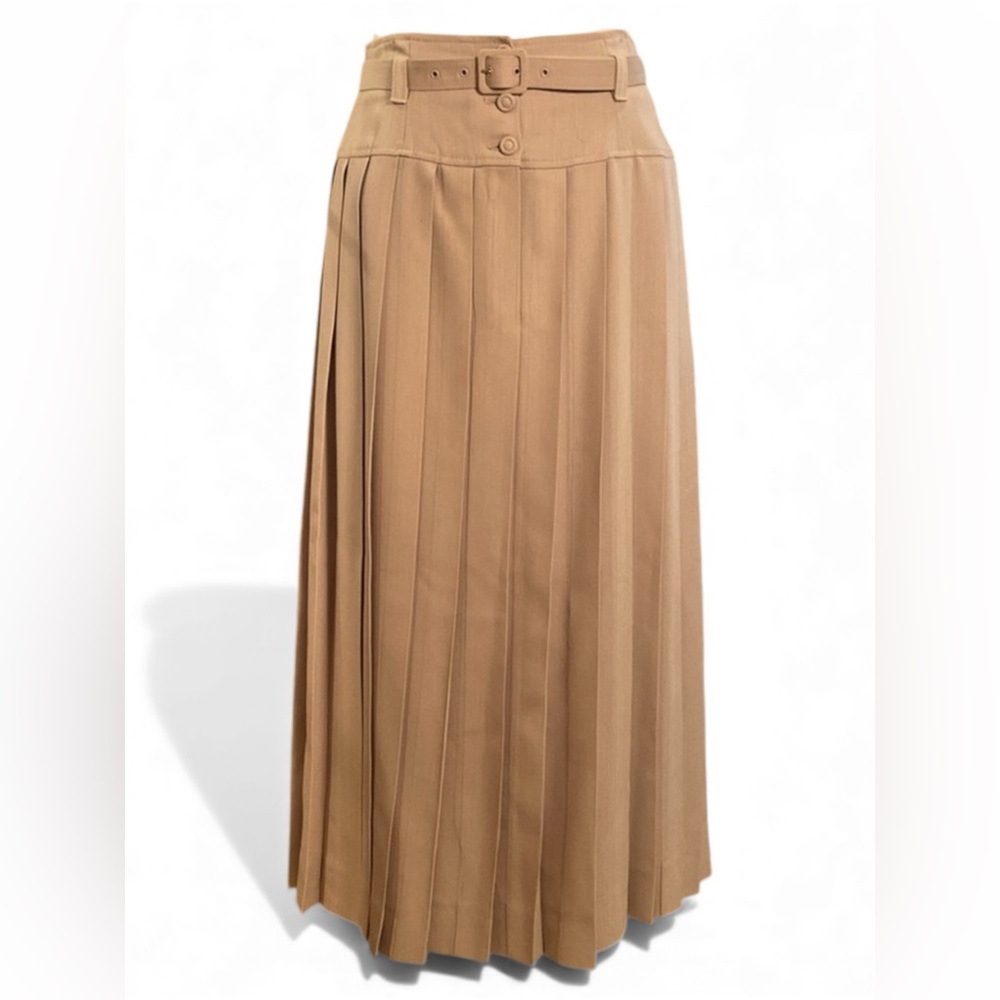 Vintage Laura Ashley Women’s Pleated Skirt Size 8 Beige Wool High Waist Made UK
